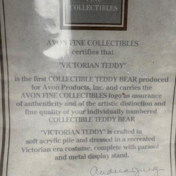 Vintage 1990s Avon Victorian Teddy Bear - New in Bag with Certificate With Stand - Picture 4 of 10
